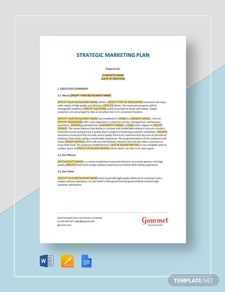 restaurant strategic marketing plan template