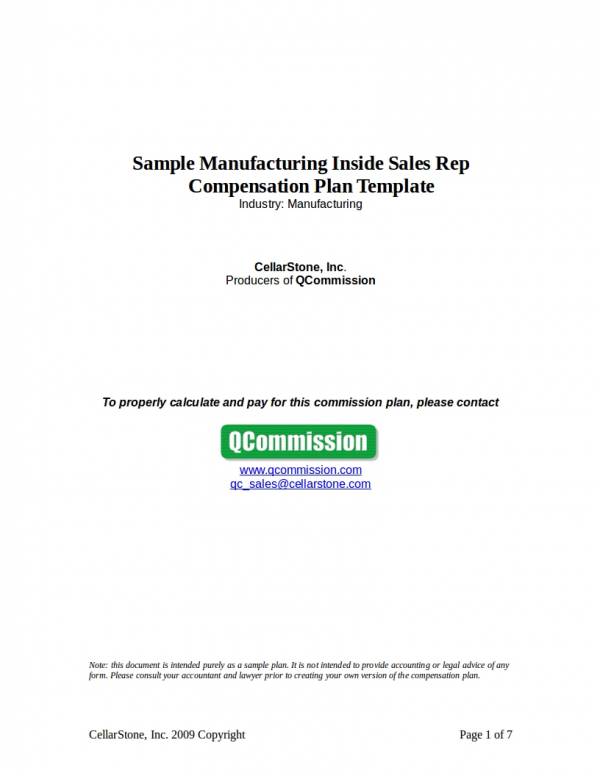 sample manufacturing inside sales rep compensation plan template