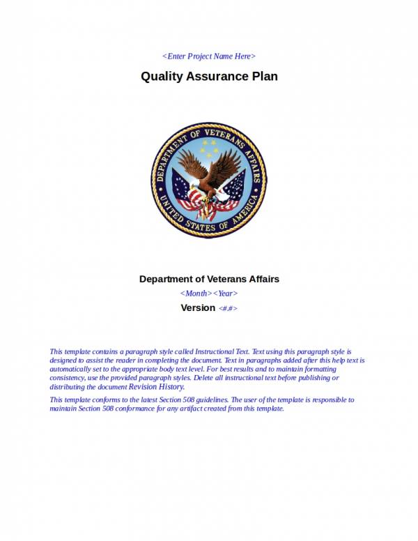 veterans affairs quality assurance plan template