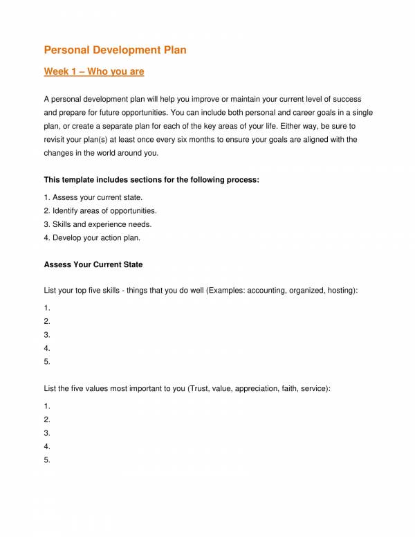 weekly personal development plan template 1