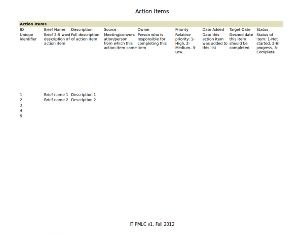 action items tracking template