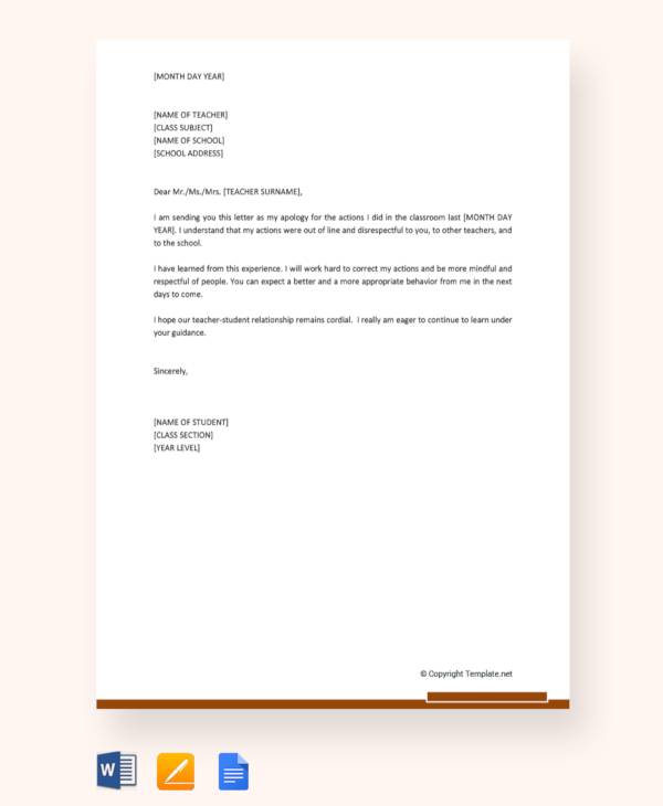 Apology Letter To Teacher For Misbehavior from images.sampletemplates.com