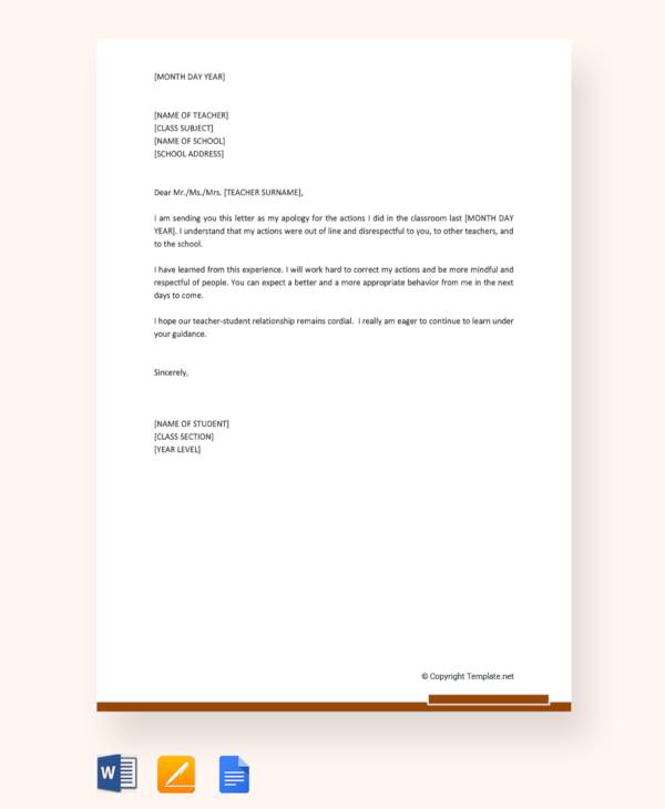 Free 12 Apology Letters To Teacher In Pdf Ms Word Pages