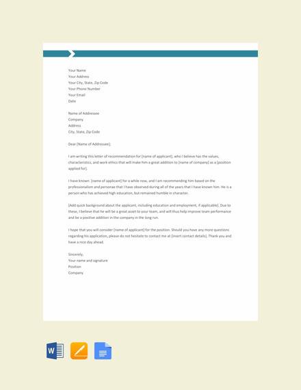 basic recommendation letter template