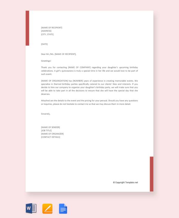 birthday event proposal letter