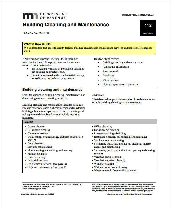 building cleaning and maintanace contract