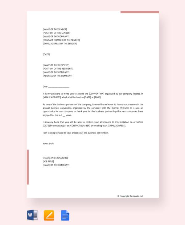 FREE 18+ Business Invitation Letter Templates in PDF | MS Word | Google