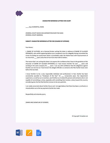 character reference letter for courts template