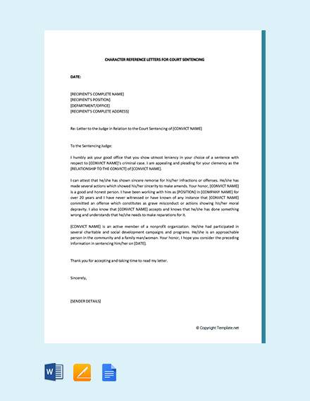 Sample Character Letter To Judge Before Sentencing Template