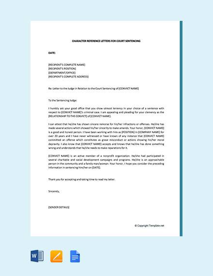 FREE 11 Court Character Reference Letter Samples In PDF MS Word 