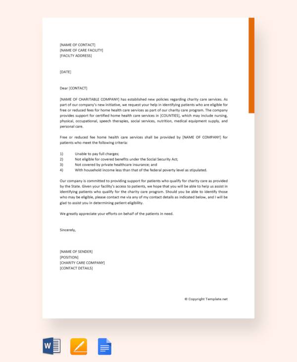 charity care letter of support