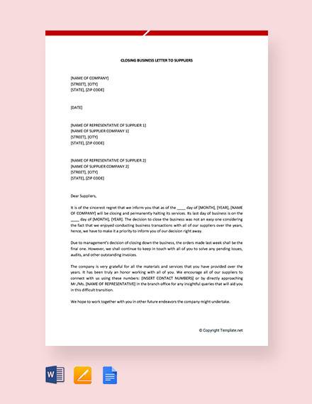 closing business letter to suppliers