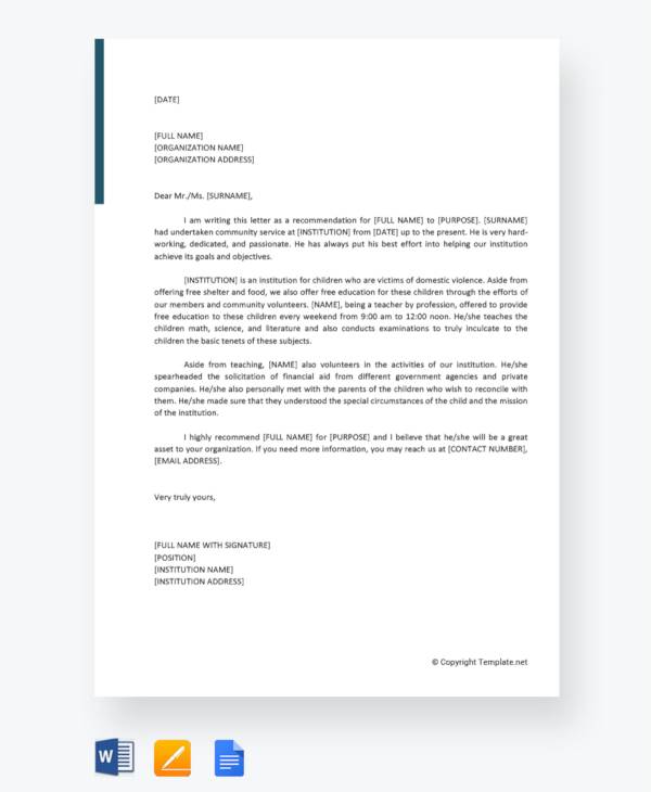 Reference Letter Template For Volunteer