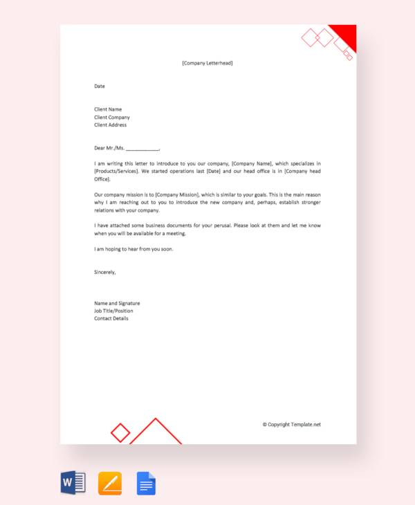 Company presentation a letter for