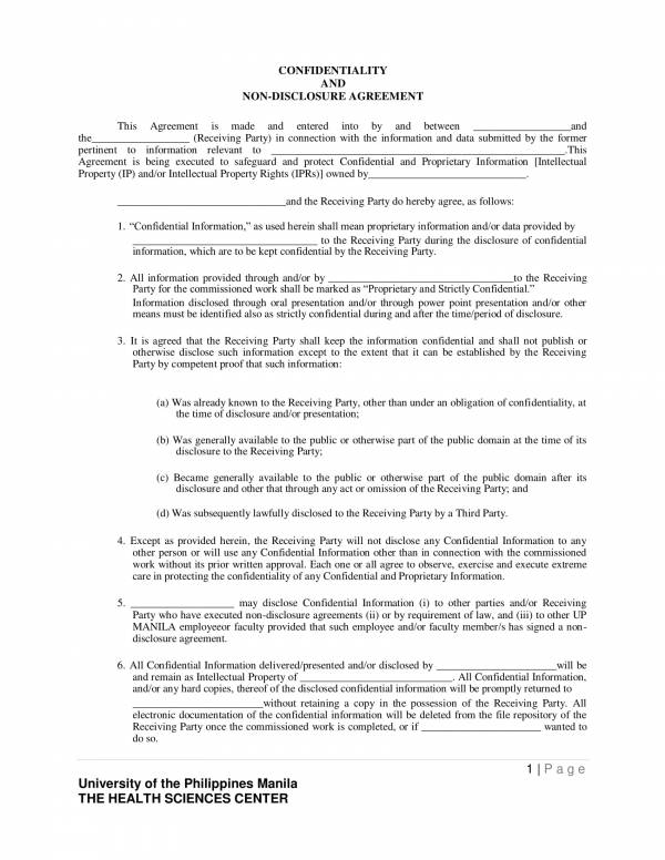 confidentiality and non disclosure agreement template 1