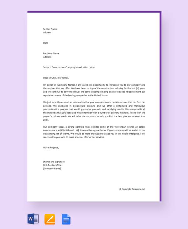 construction company introduction letter