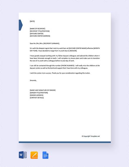 Childcare Resignation Letter