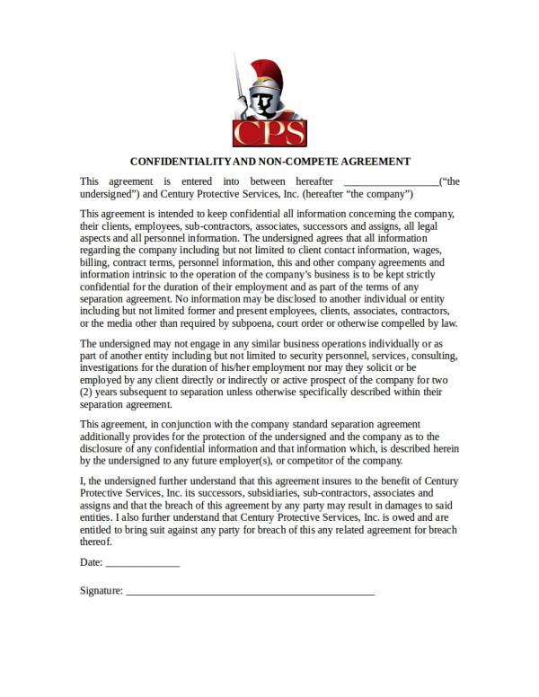 editable confidentiality and non compete agreement template