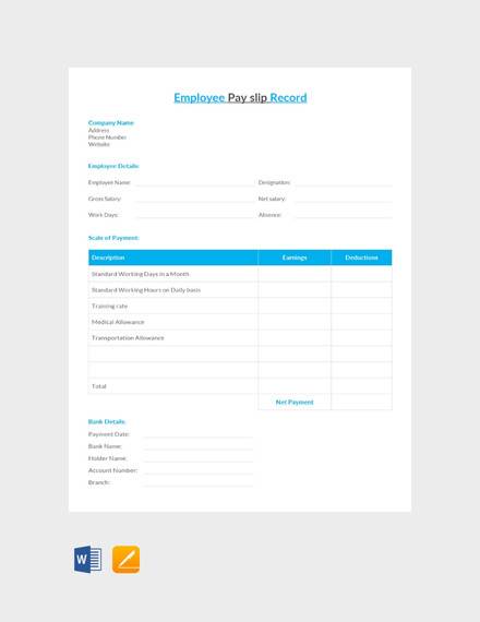 employee pay slip record template