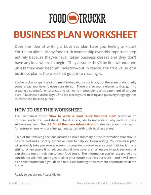 food truck business plan worksheet template 1