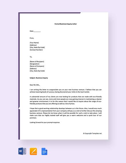 formal business inquiry letter