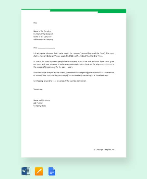 FREE 18+ Business Invitation Letter Templates in PDF | MS Word | Google