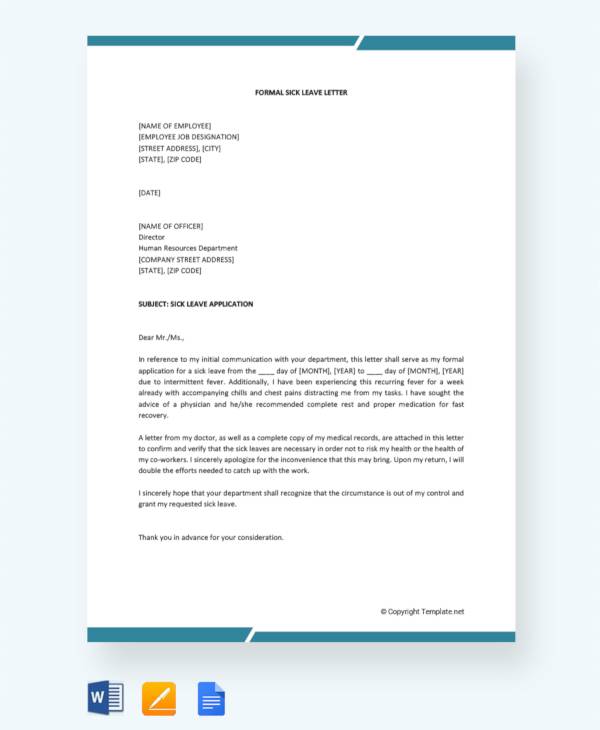 Free 8 Formal Sick Leave Letter Templates In Pdf Ms Word Google Docs Pages