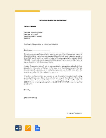 free affidavit of support letter for student