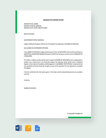 Free 12 Sample Affidavit Of Support Letter Templates In Pdf Ms Word