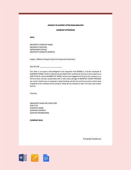 FREE 16+ Sample Affidavit of Support Letter Templates in PDF, Word