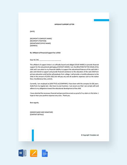 Affidavit Of Support Sample Letter For Immigration | HQ Printable Documents