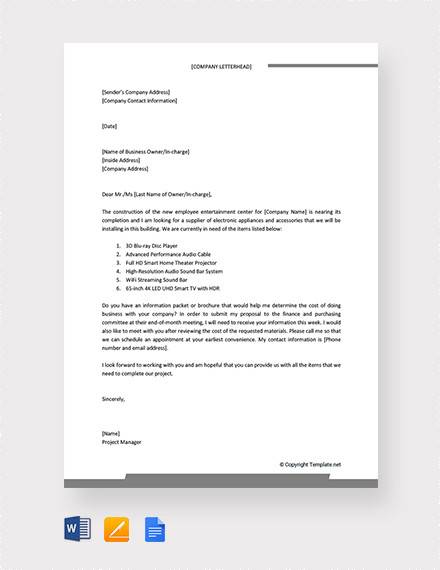 free business inquiry letter