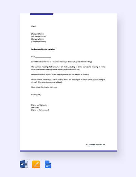 free business meeting invitation letter