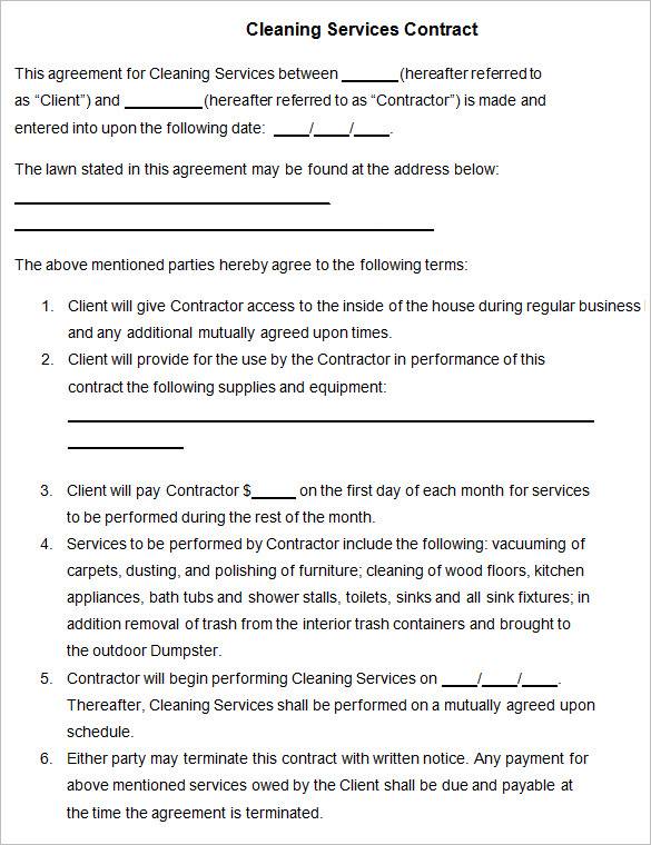free cleaning services contract template