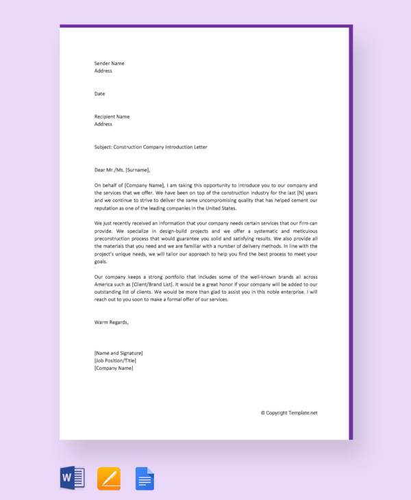 free construction company introduction letter