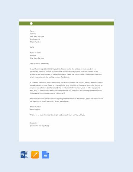 free contract termination letter template
