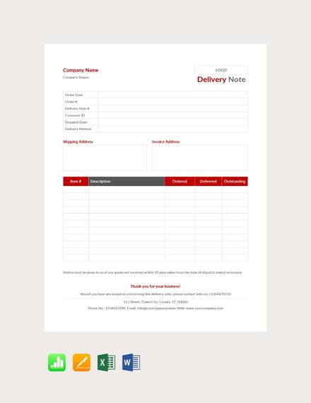 free delivery note example template