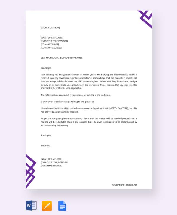 free grievance letter to employer