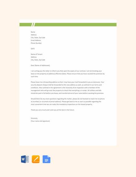 free landlord lease termination letter template