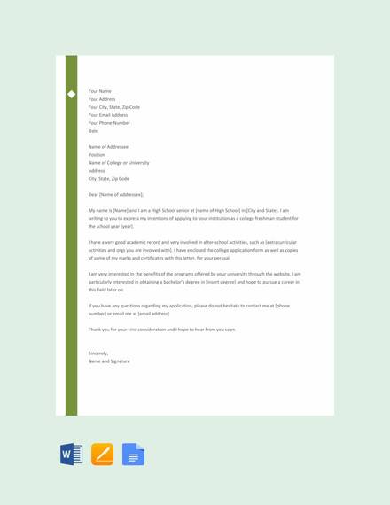 free letter template of intent for college