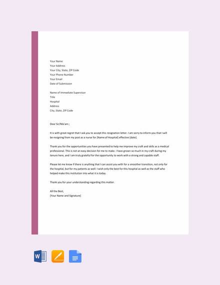 Sample Resignation Letter Nurse