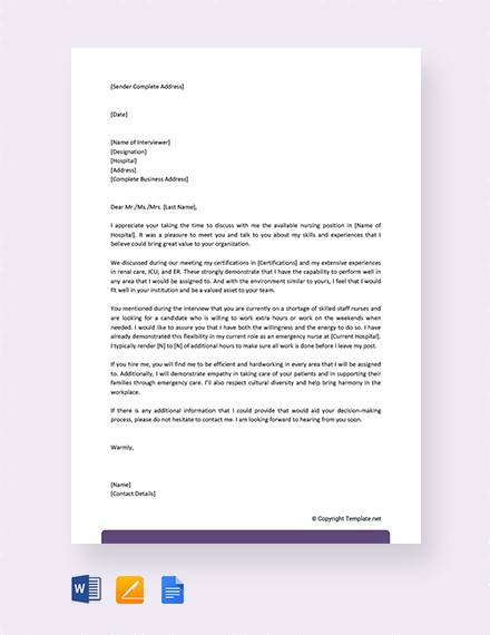 free nursing interview thank you letter