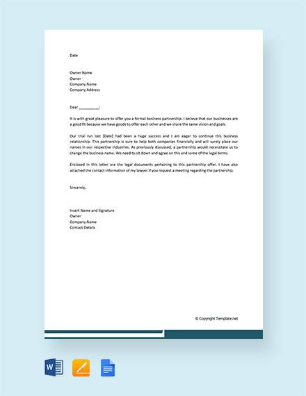 Sample Proposal Letter For Partnership   Free Partnership Proposal Letter 