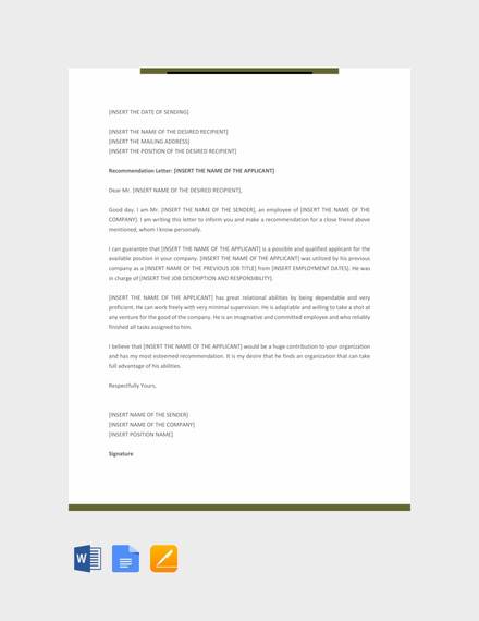 free personal recommendation letter template