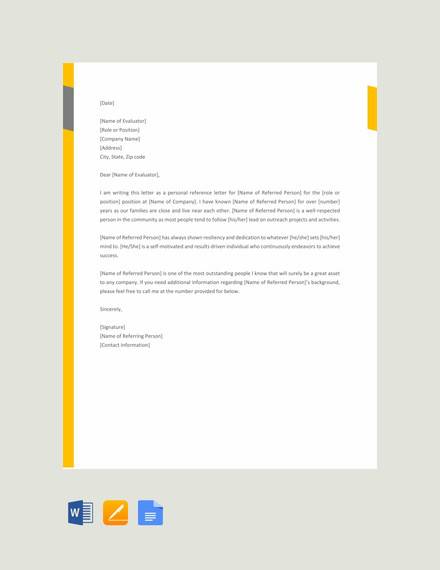 free personal reference letter template