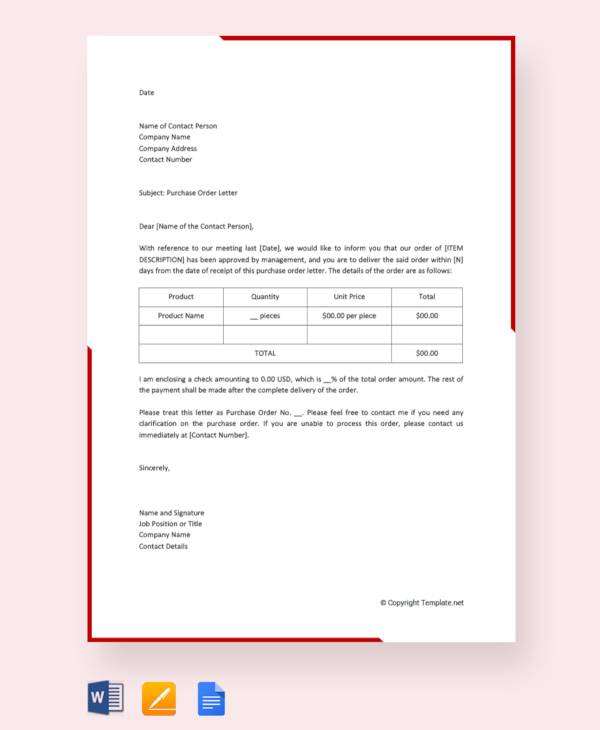 Purchase Order Form Template Word DocTemplates