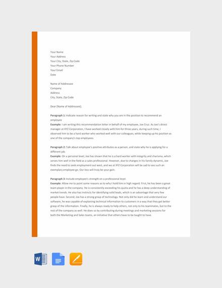 letter of recommendation template google doc