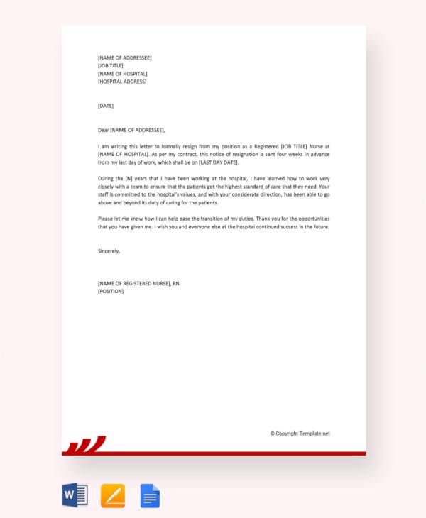 free registered nurse resignation letter