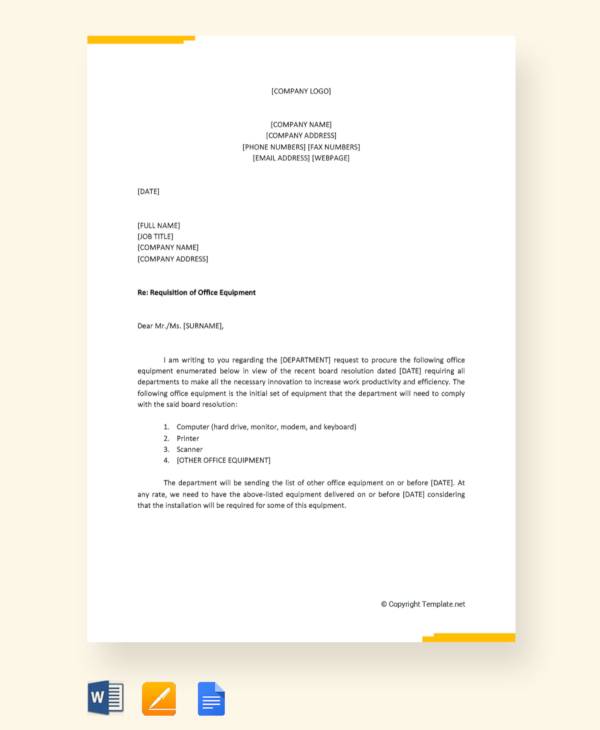 FREE 10 Sample Requisition Letter Templates in MS Word Pages PDF