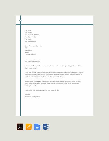 8 Sample Resignation Letters For Personal Reasons Doc Pdf